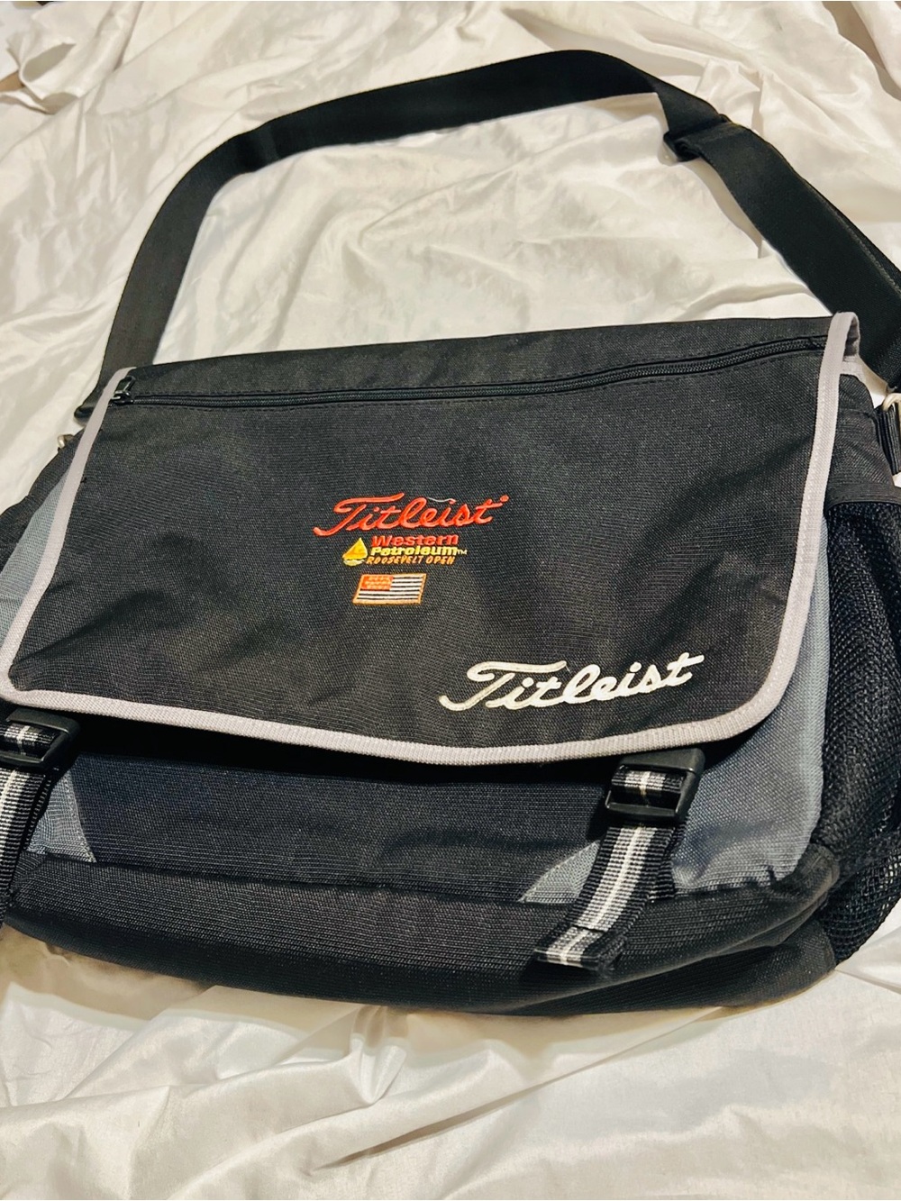 Titleist Black and Gray Messenger Bag with Orange Logo